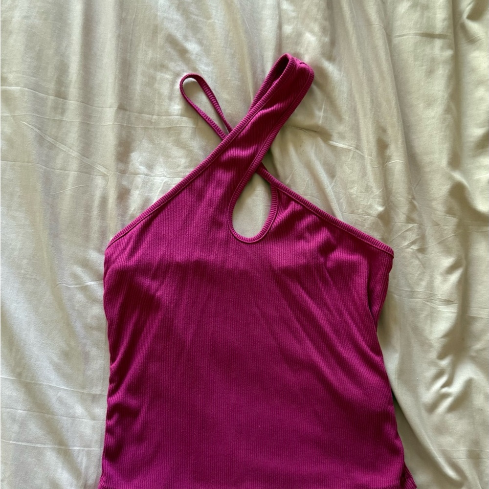 SHEIN Bright Pink Ribbed One-Shoulder Top